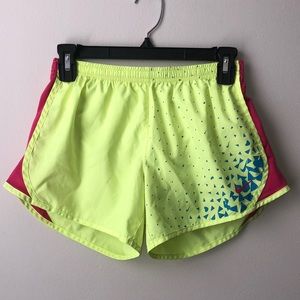 Nike Fluorescent Yellow Pink Dri-Fit Running Shorts with Built-in Brief size L